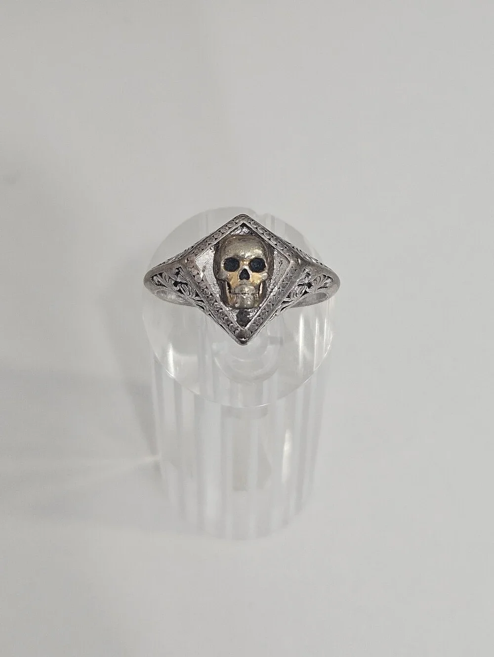 Effy 925 Skull Two Tone Gold + Sterling Silver Ring Size 10 US